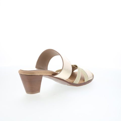 Trotters Maxine T2207-719 Womens Gold Leather Slip On Heeled Sandals Shoes