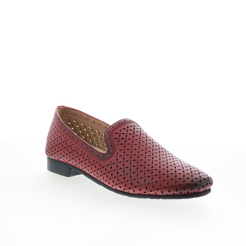 Trotters Ginger T2219-600 Womens Red Leather Slip On Loafer Flats Shoes