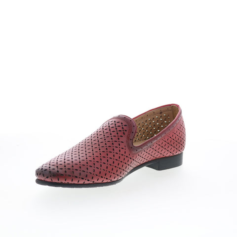 Trotters Ginger T2219-600 Womens Red Leather Slip On Loafer Flats Shoes