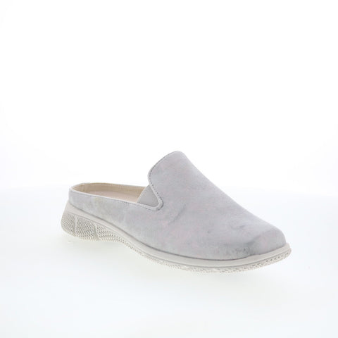Trotters Uma T2238-044 Womens Silver Leather Slip On Mule Flats Shoes