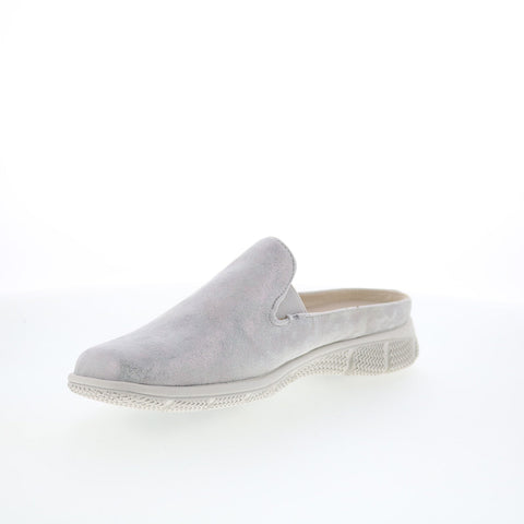 Trotters Uma T2238-044 Womens Silver Leather Slip On Mule Flats Shoes