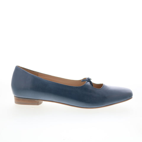 Trotters Honesty T2241-400 Womens Blue Leather Slip On Ballet Flats Shoes