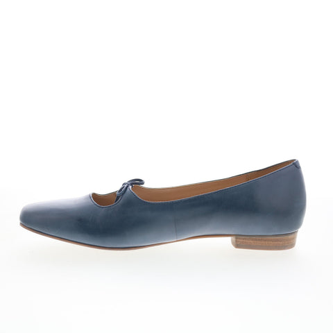 Trotters Honesty T2241-400 Womens Blue Leather Slip On Ballet Flats Shoes