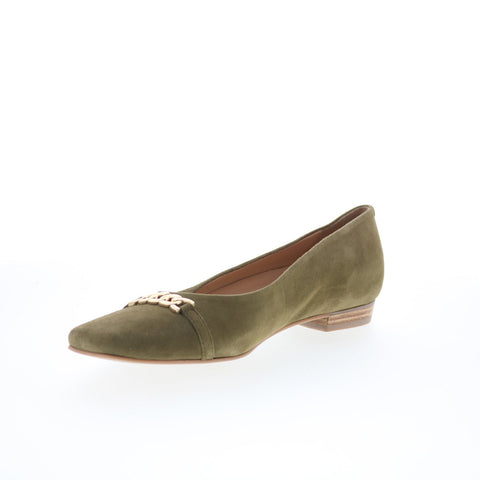 Trotters Harmony T2250-342 Womens Green Suede Slip On Ballet Flats Shoes