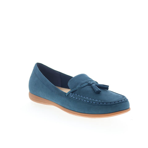 Trotters Dawson T2254-414 Womens Blue Leather Slip On Loafer Flats Shoes