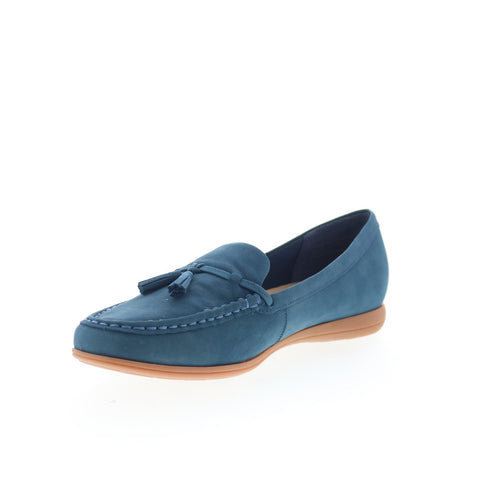 Trotters Dawson T2254-414 Womens Blue Leather Slip On Loafer Flats Shoes