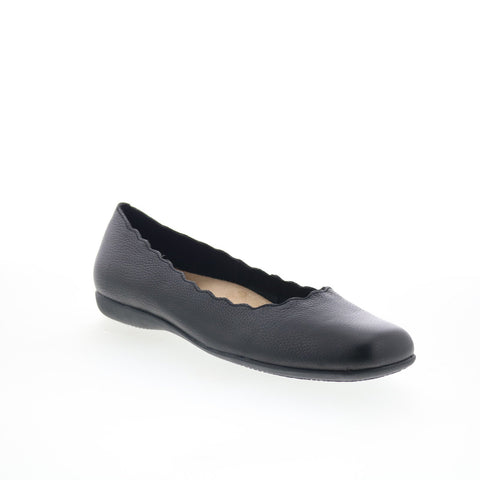 Trotters Sabine T2255-001 Womens Black Leather Slip On Ballet Flats Shoes