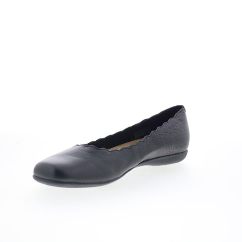 Trotters Sabine T2255-001 Womens Black Leather Slip On Ballet Flats Shoes