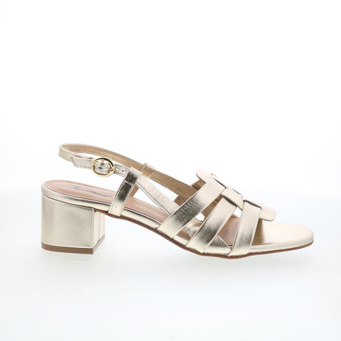 Trotters Luna T2313-709 Womens Gold Leather Hook & Loop Heeled Sandals Shoes