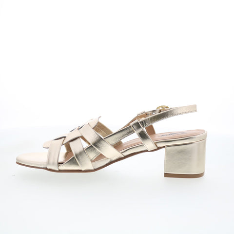 Trotters Luna T2313-709 Womens Gold Leather Hook & Loop Heeled Sandals Shoes