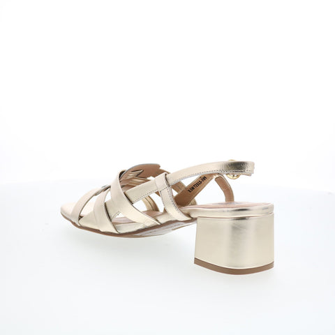 Trotters Luna T2313-709 Womens Gold Leather Hook & Loop Heeled Sandals Shoes