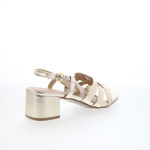 Trotters Luna T2313-709 Womens Gold Leather Hook & Loop Heeled Sandals Shoes