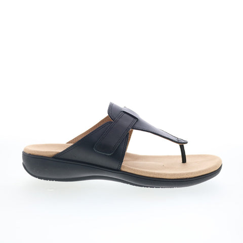 Trotters Robin T2317-001 Womens Black Leather Slip On Thong Sandals Shoes