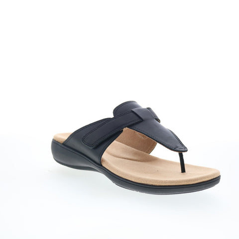 Trotters Robin T2317-001 Womens Black Leather Slip On Thong Sandals Shoes