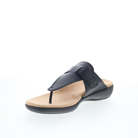 Trotters Robin T2317-001 Womens Black Leather Slip On Thong Sandals Shoes