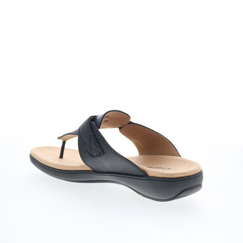Trotters Robin T2317-001 Womens Black Leather Slip On Thong Sandals Shoes