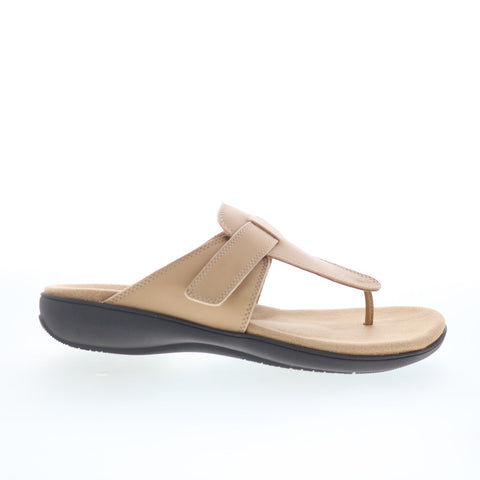 Trotters Robin T2317-158 Womens Beige Leather Slip On Thong Sandals Shoes