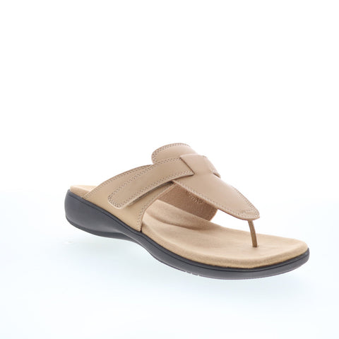 Trotters Robin T2317-158 Womens Beige Leather Slip On Thong Sandals Shoes