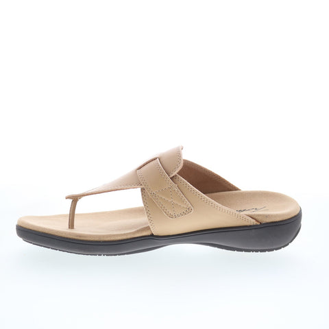 Trotters Robin T2317-158 Womens Beige Leather Slip On Thong Sandals Shoes