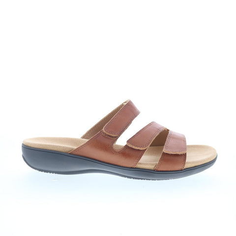 Trotters Rose T2326-215 Womens Brown Leather Slip On Slides Sandals Shoes