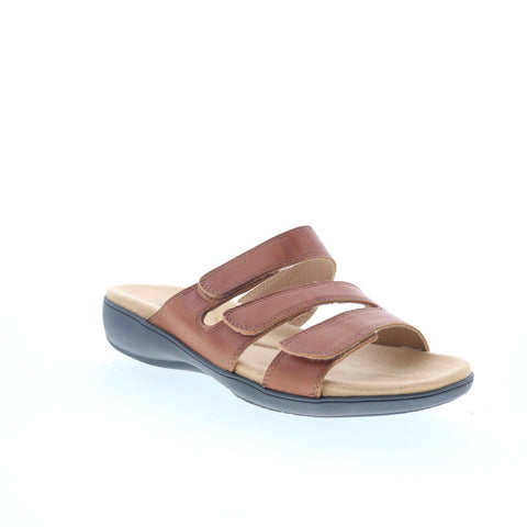 Trotters Rose T2326-215 Womens Brown Leather Slip On Slides Sandals Shoes