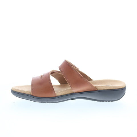 Trotters Rose T2326-215 Womens Brown Leather Slip On Slides Sandals Shoes