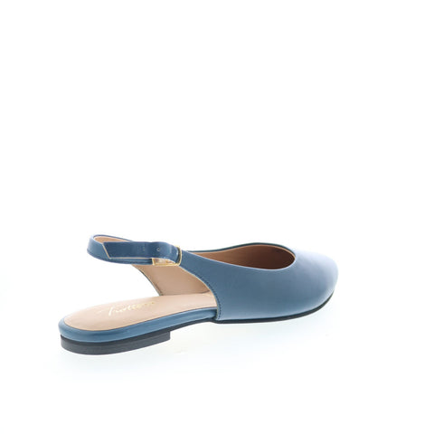 Trotters Evelyn T2403-427 Womens Blue Leather Slingback Flats Shoes