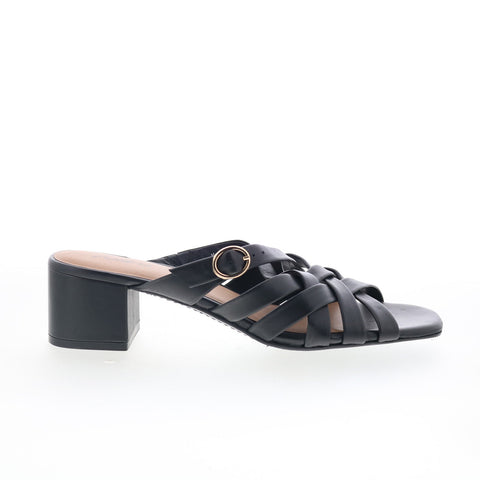 Trotters Lauri T2406-001 Womens Black Leather Slip On Heeled Sandals Shoes