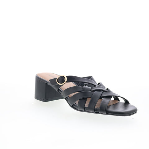Trotters Lauri T2406-001 Womens Black Leather Slip On Heeled Sandals Shoes
