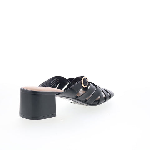 Trotters Lauri T2406-001 Womens Black Leather Slip On Heeled Sandals Shoes