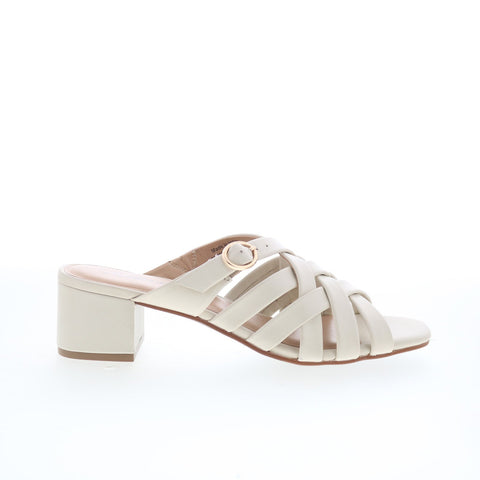 Trotters Lauri T2406-112 Womens Beige Leather Slip On Heeled Sandals Shoes