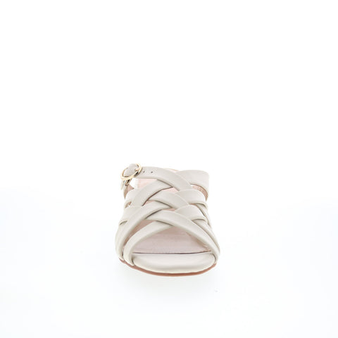 Trotters Lauri T2406-112 Womens Beige Leather Slip On Heeled Sandals Shoes
