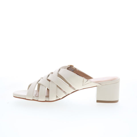 Trotters Lauri T2406-112 Womens Beige Leather Slip On Heeled Sandals Shoes
