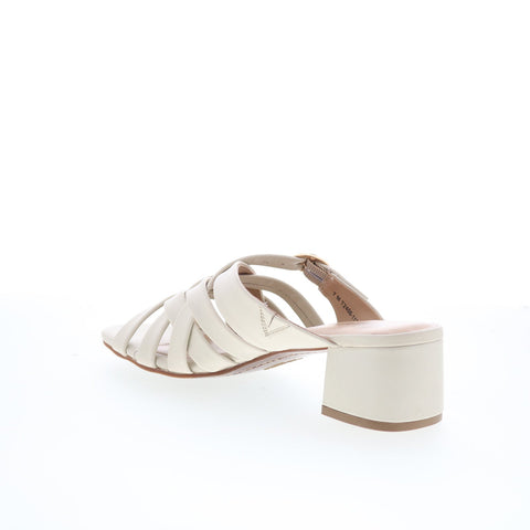 Trotters Lauri T2406-112 Womens Beige Leather Slip On Heeled Sandals Shoes
