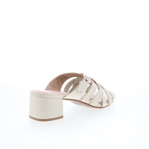 Trotters Lauri T2406-112 Womens Beige Leather Slip On Heeled Sandals Shoes