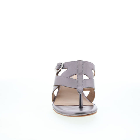 Trotters Nikki T2517-033 Womens Gray Leather Slip On Heeled Sandals Shoes