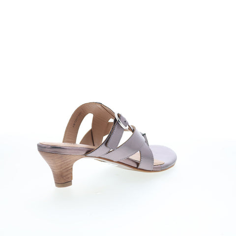 Trotters Nikki T2517-033 Womens Gray Leather Slip On Heeled Sandals Shoes