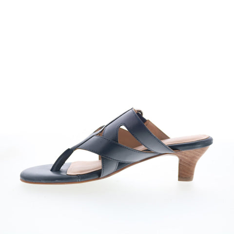 Trotters Nikki T2517-400 Womens Blue Leather Slip On Heeled Sandals Shoes
