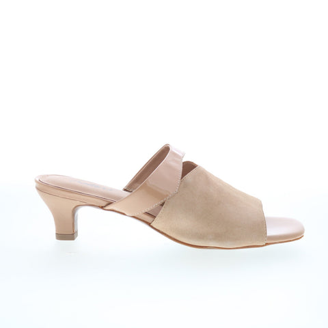 Trotters Ninette T2518-160 Womens Beige Suede Slip On Heeled Sandals Shoes