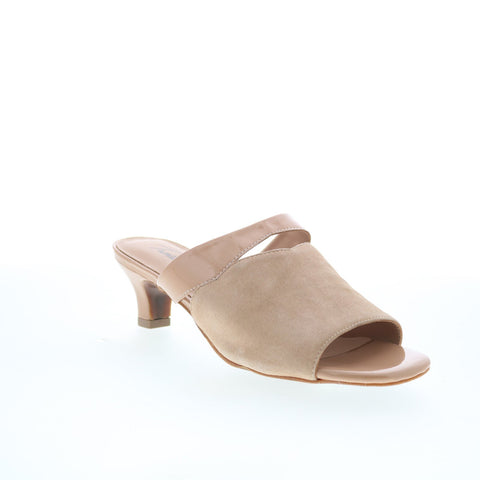 Trotters Ninette T2518-160 Womens Beige Suede Slip On Heeled Sandals Shoes