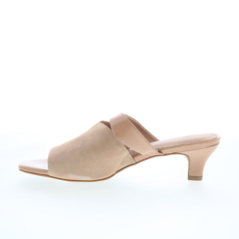 Trotters Ninette T2518-160 Womens Beige Suede Slip On Heeled Sandals Shoes