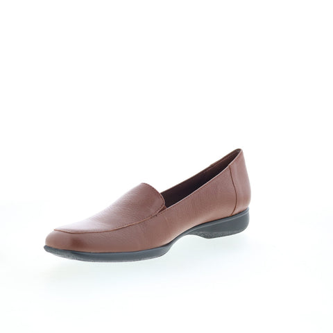 Trotters Jenn T9521-218 Womens Brown Leather Slip On Loafer Flats Shoes