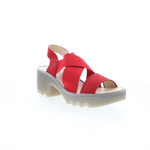 Fly London Taji TAJI502FLY-005 Womens Red Leather Heeled Sandals Shoes