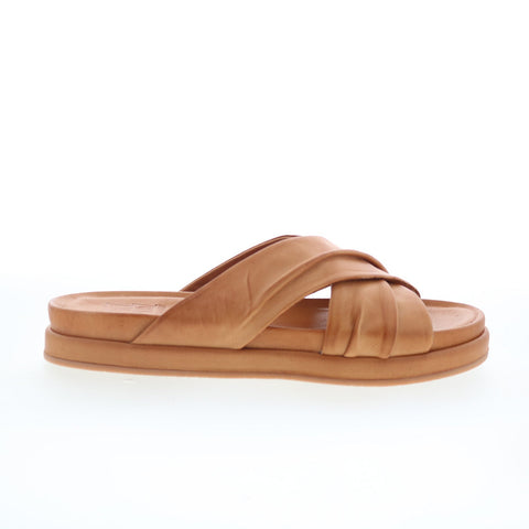 Miz Mooz Talisa Womens Brown Leather Slip On Slides Flats Shoes