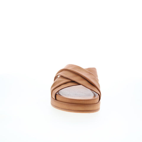 Miz Mooz Talisa Womens Brown Leather Slip On Slides Flats Shoes