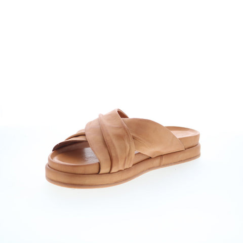 Miz Mooz Talisa Womens Brown Leather Slip On Slides Flats Shoes