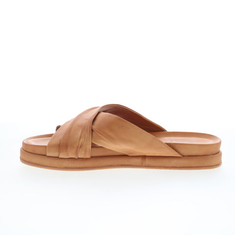 Miz Mooz Talisa Womens Brown Leather Slip On Slides Flats Shoes
