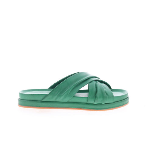 Miz Mooz Talisa Womens Green Leather Slip On Slides Sandals Shoes