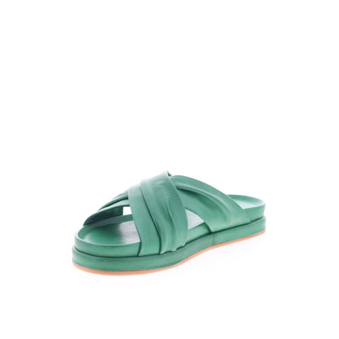 Miz Mooz Talisa Womens Green Leather Slip On Slides Sandals Shoes