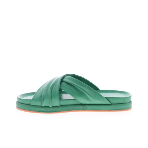 Miz Mooz Talisa Womens Green Leather Slip On Slides Sandals Shoes